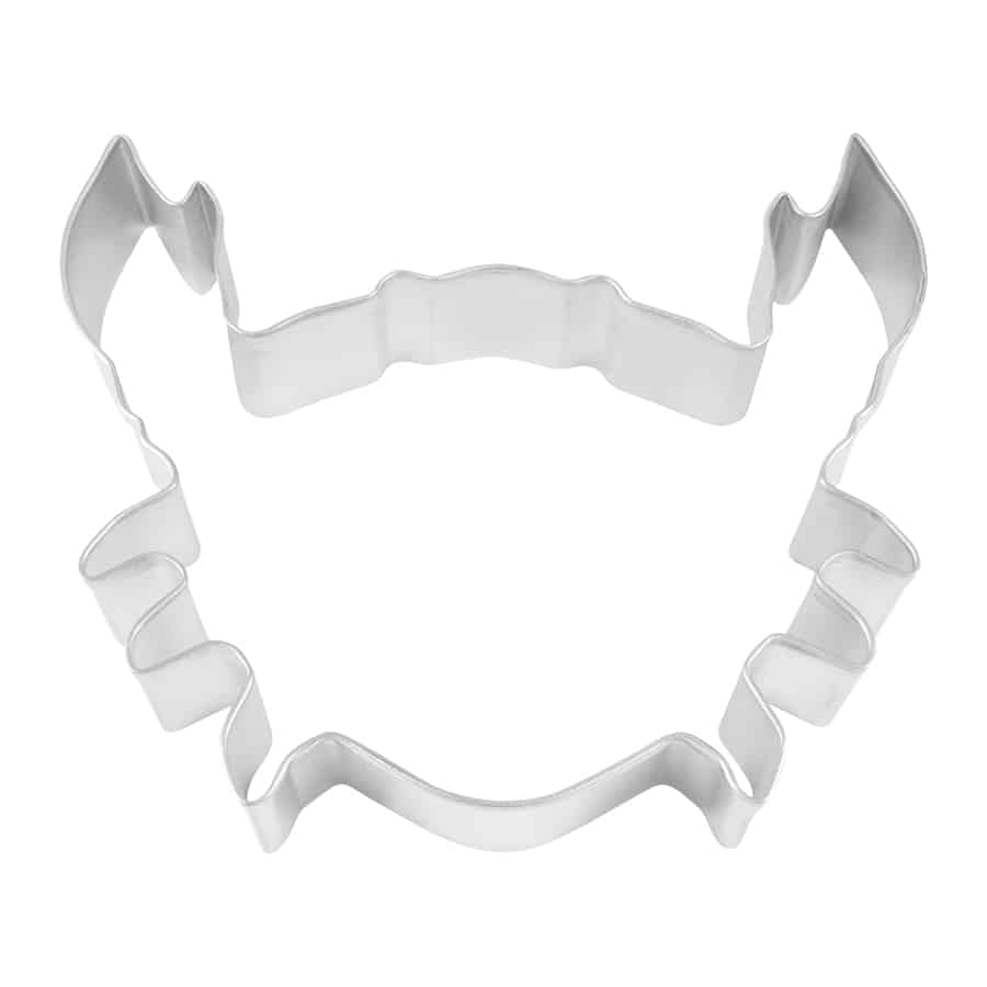 Steel crab-shaped cookie cutter, 5 inches wide and 4.5 inches tall, made from high-quality steel for beach-themed cookies.