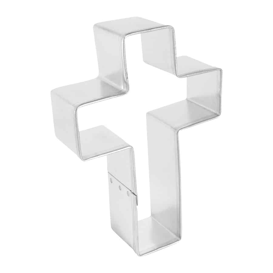 Side view of the cross cookie cutter showing its depth and sturdy construction.