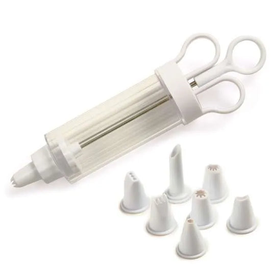 Cupcake injector and decorating set with syringe and 8 tips.