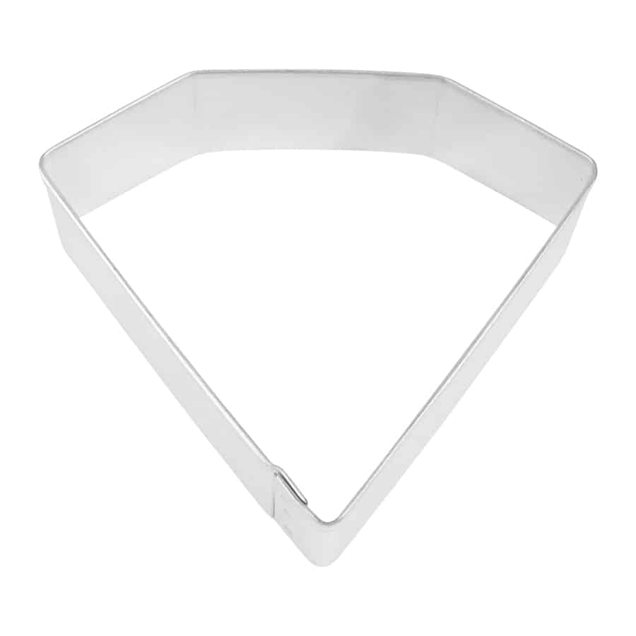 Diamond-shaped cookie cutter with crisp angles, designed for making engagement and wedding-themed treats.