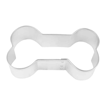 Metal dog bone cookie cutter with a simple, rounded shape, front view.