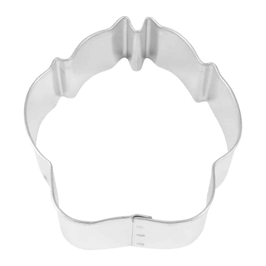 Metal dog paw cookie cutter with a rounded, detailed paw shape, perfect for pet-themed baking and homemade dog treats.