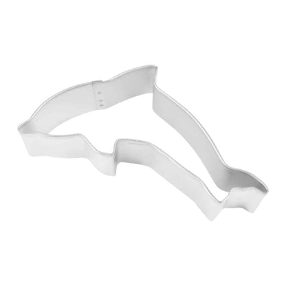 Tinplated steel dolphin cookie cutter, measuring 4.5 inches.