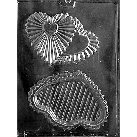 Two-cavity Double Crystal Heart pour box chocolate mold with a deep overlapping-heart base and crystal-style decorative lid