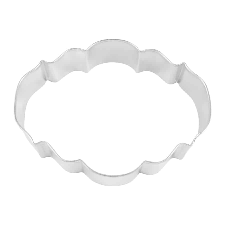 Elegant Plaque Cookie Cutter with a scalloped border, made of tinplated steel.