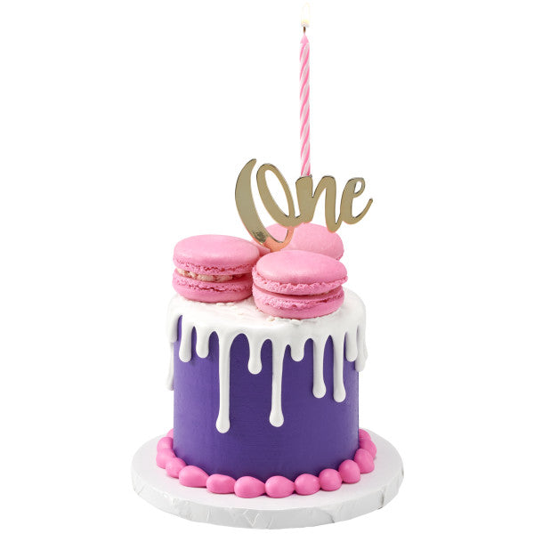 Gold "One" Plastic Candle Holder and Cake Topper