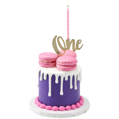 Gold "One" Plastic Candle Holder and Cake Topper