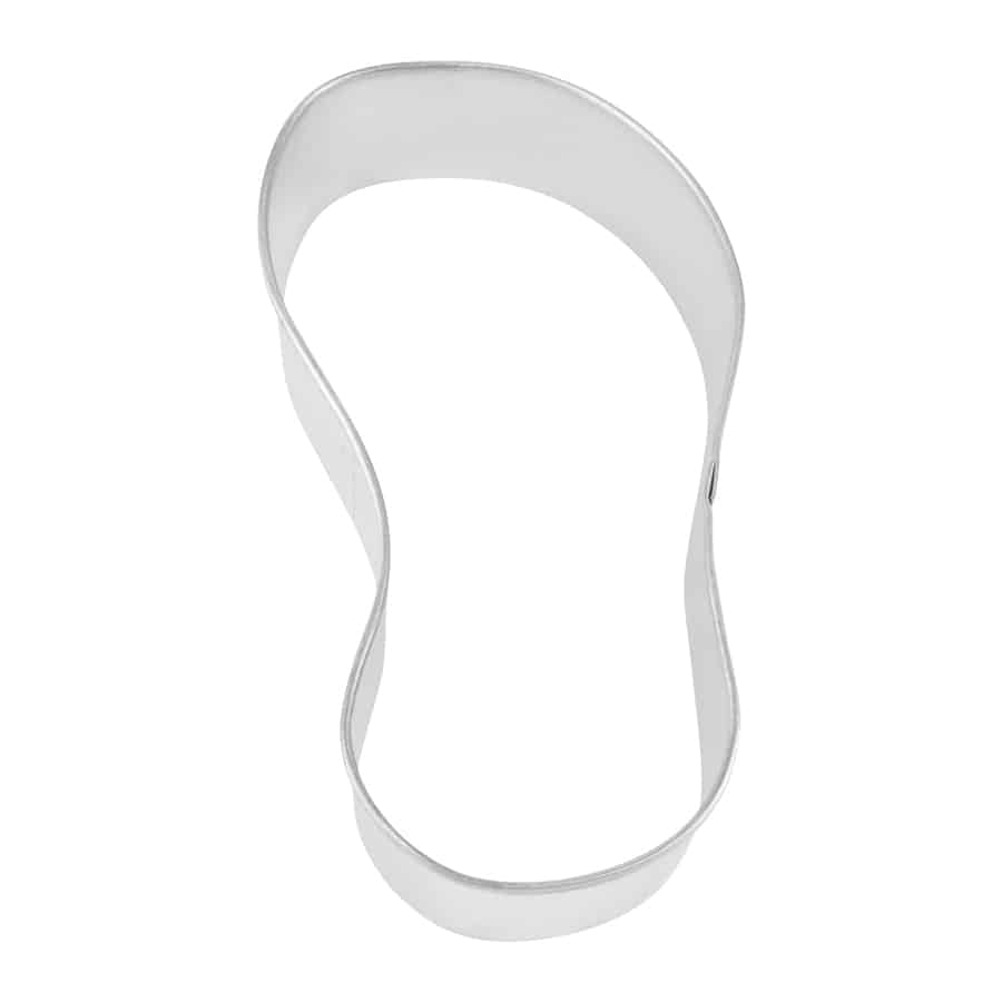 Tinplate steel flip flop-shaped cookie cutter.