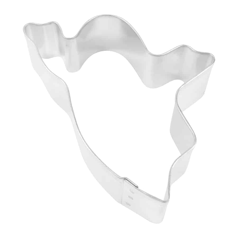 Floating Ghost Cookie Cutter, 3.25 inches, made of tinplated steel, featuring a wavy ghost silhouette.