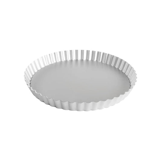 Fully assembled fluted tart pan with 1" deep sides, ready for baking.
