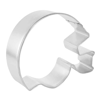 Side angle view of the football helmet cookie cutter, showing its sturdy tinplated steel construction.