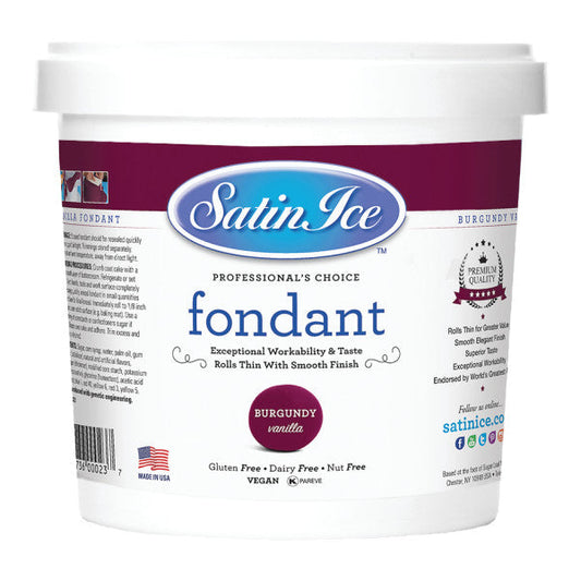 Burgundy Colored and Vanilla Flavored Fondant in a 2 Pound Container