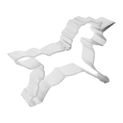 Side view of a unicorn cookie cutter showing its depth and wavy edge details.