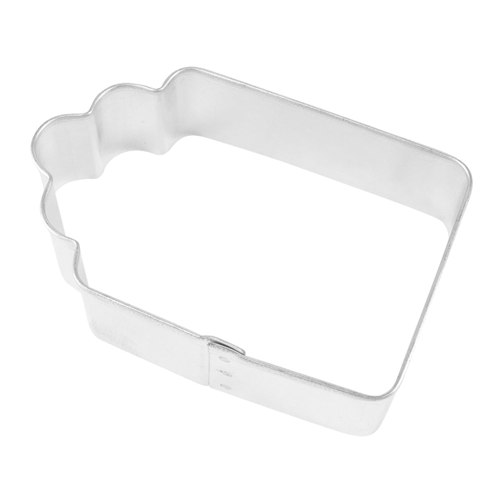 Gift tag-shaped cookie cutter with a small rounded cutout for a tag hole.