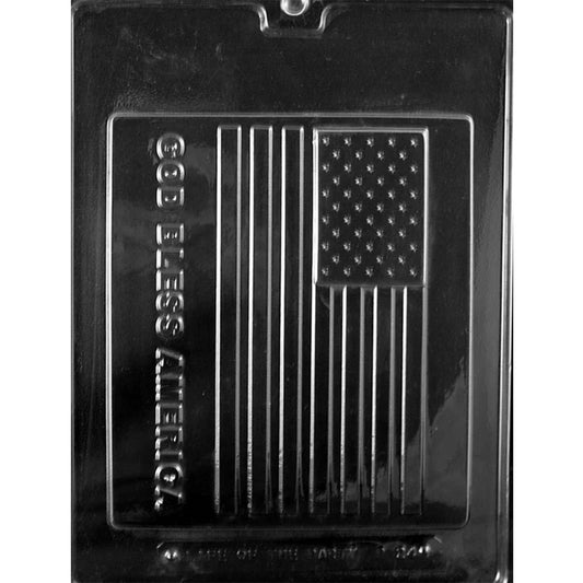 God Bless America large American flag chocolate mold with stars, stripes and raised patriotic lettering