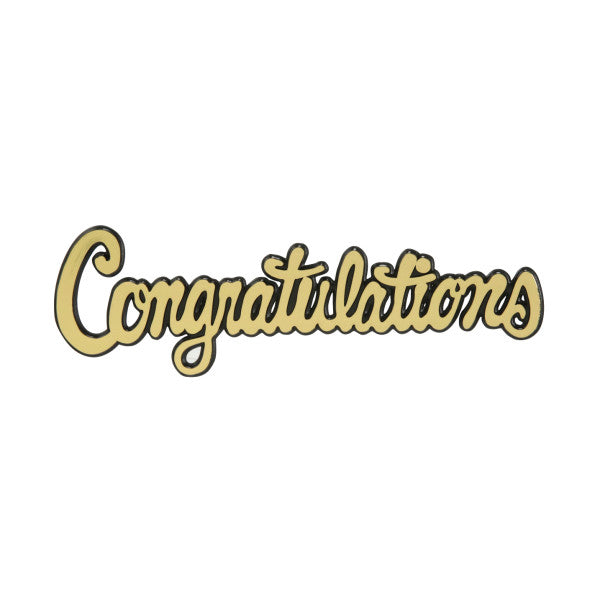 Gold "Congratulations" cake lay on topper in elegant cursive style
