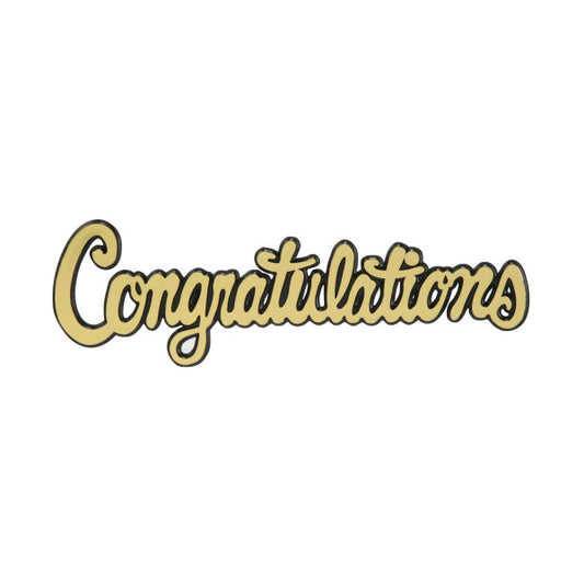 Gold "Congratulations" cake lay on topper in elegant cursive style