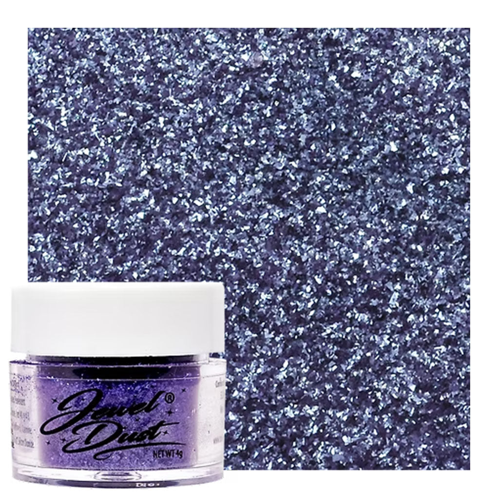 Purple Jewel Dust edible glitter jar with deep violet shimmer swatch for cakes, cookies, and sweets.