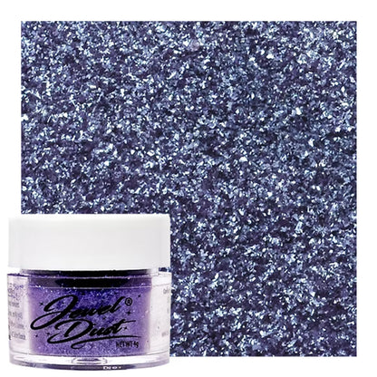 Purple Jewel Dust edible glitter jar with deep violet shimmer swatch for cakes, cookies, and sweets.