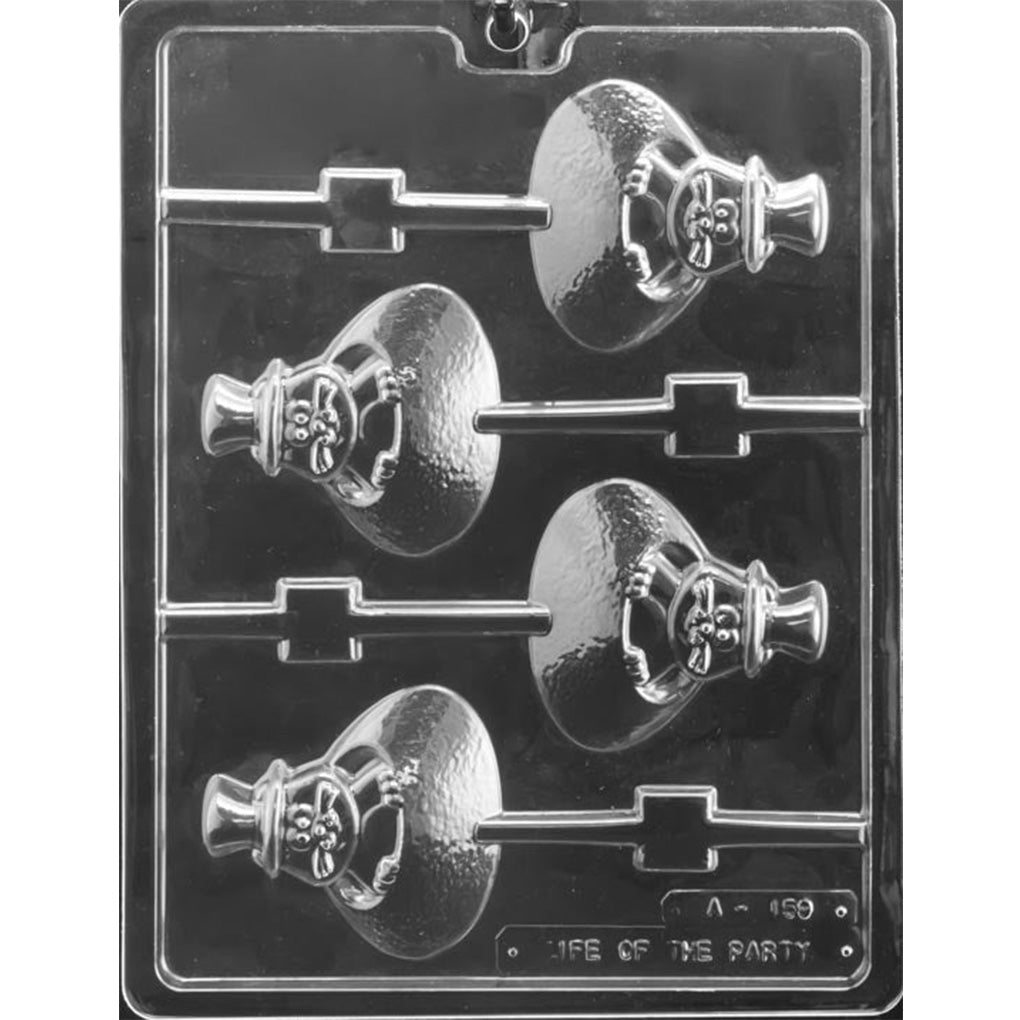 Clear Ground Hog in Burrow Chocolate Lollipop Mold with 4 cavities showing a groundhog peeking out of a burrow with built-in stick channels.