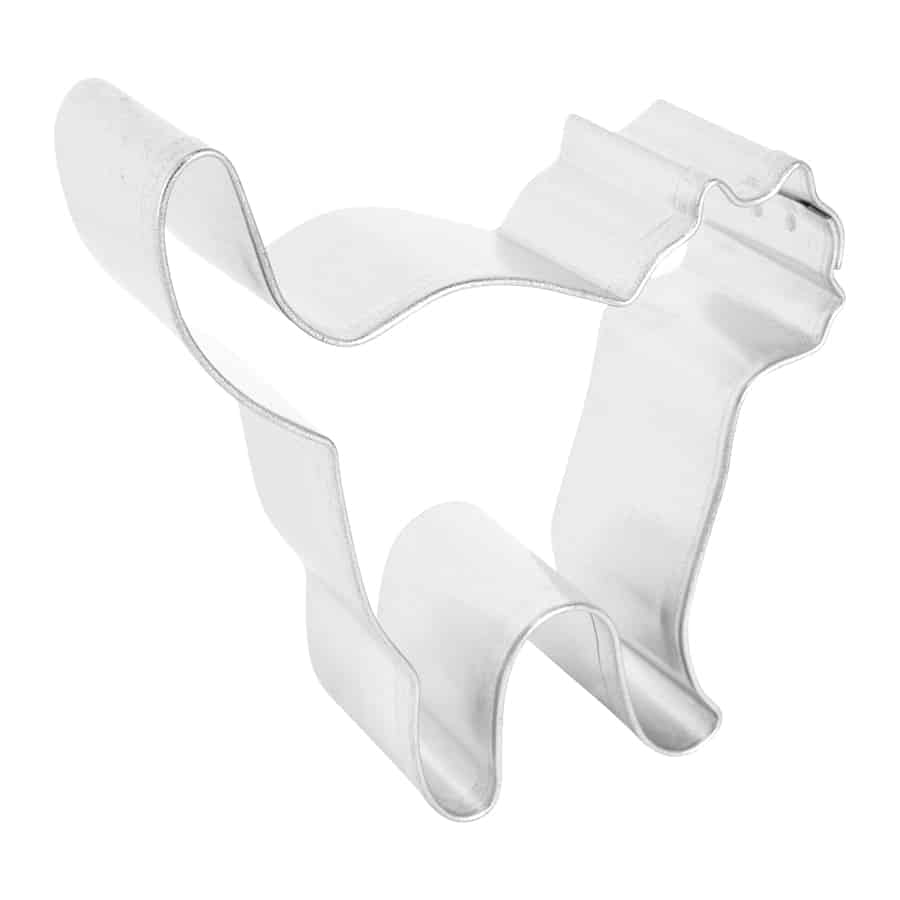 Side view of the Halloween cat cookie cutter, showing its sturdy depth and sleek design.