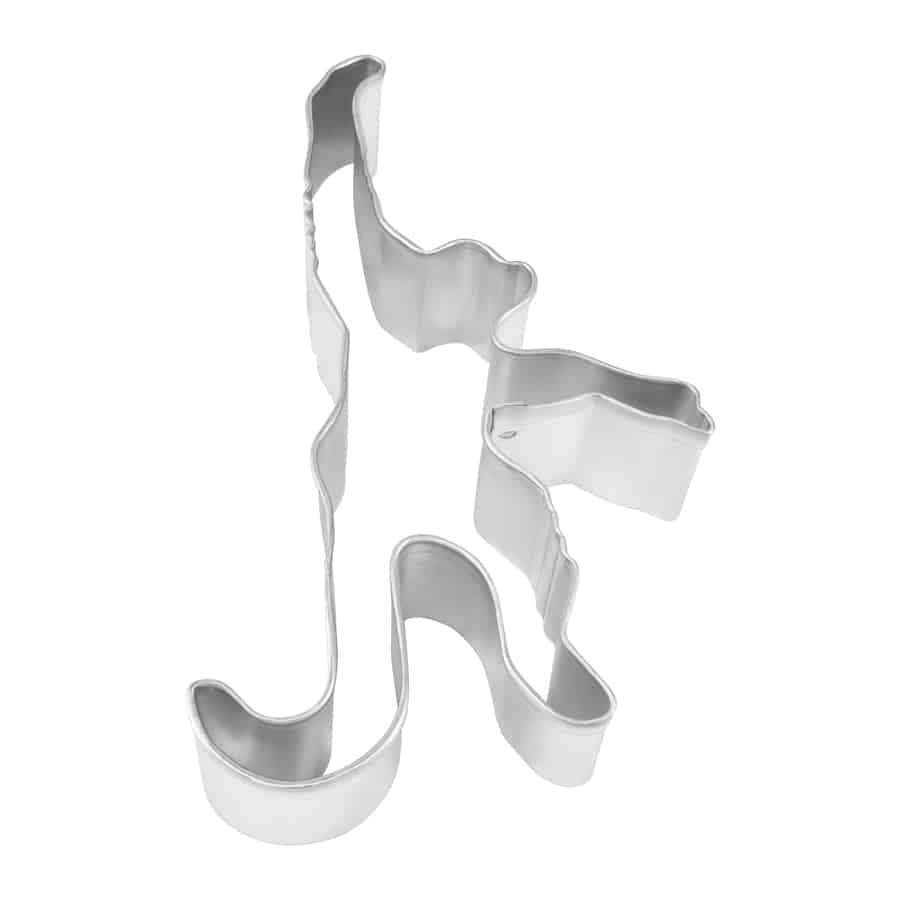 Steel monkey-shaped cookie cutter, 5.25 inches long and 3.5 inches wide, made from durable high-quality steel.