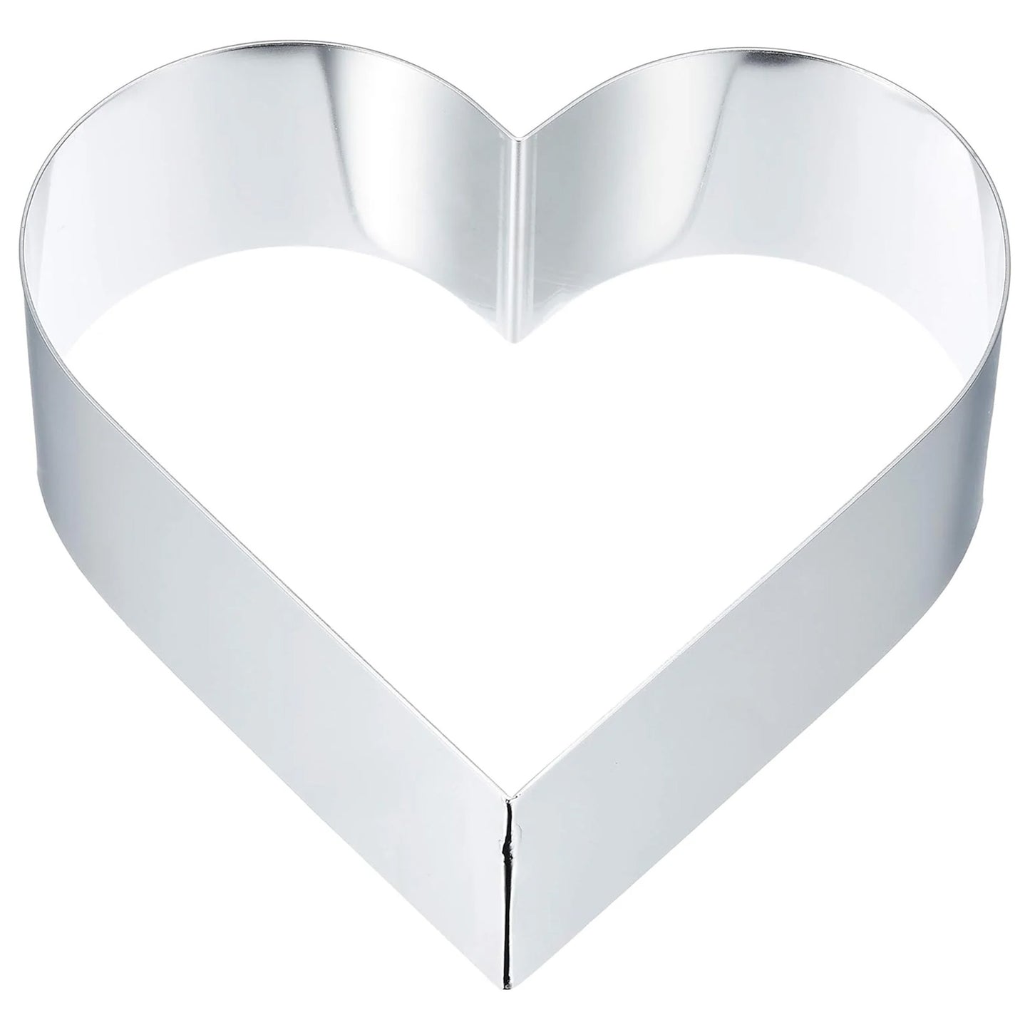 Silver heart-shaped aluminum baking ring on a white background.