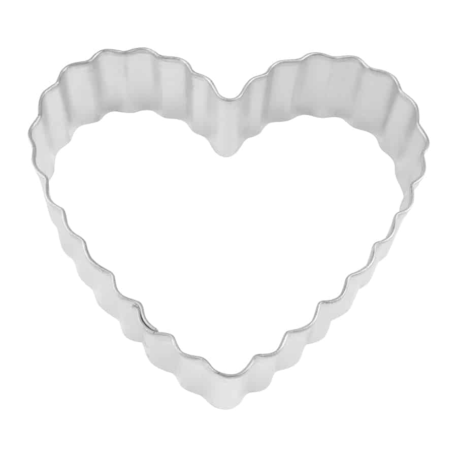 Fluted Heart Cookie Cutter in a top-down view showing its scalloped edges.