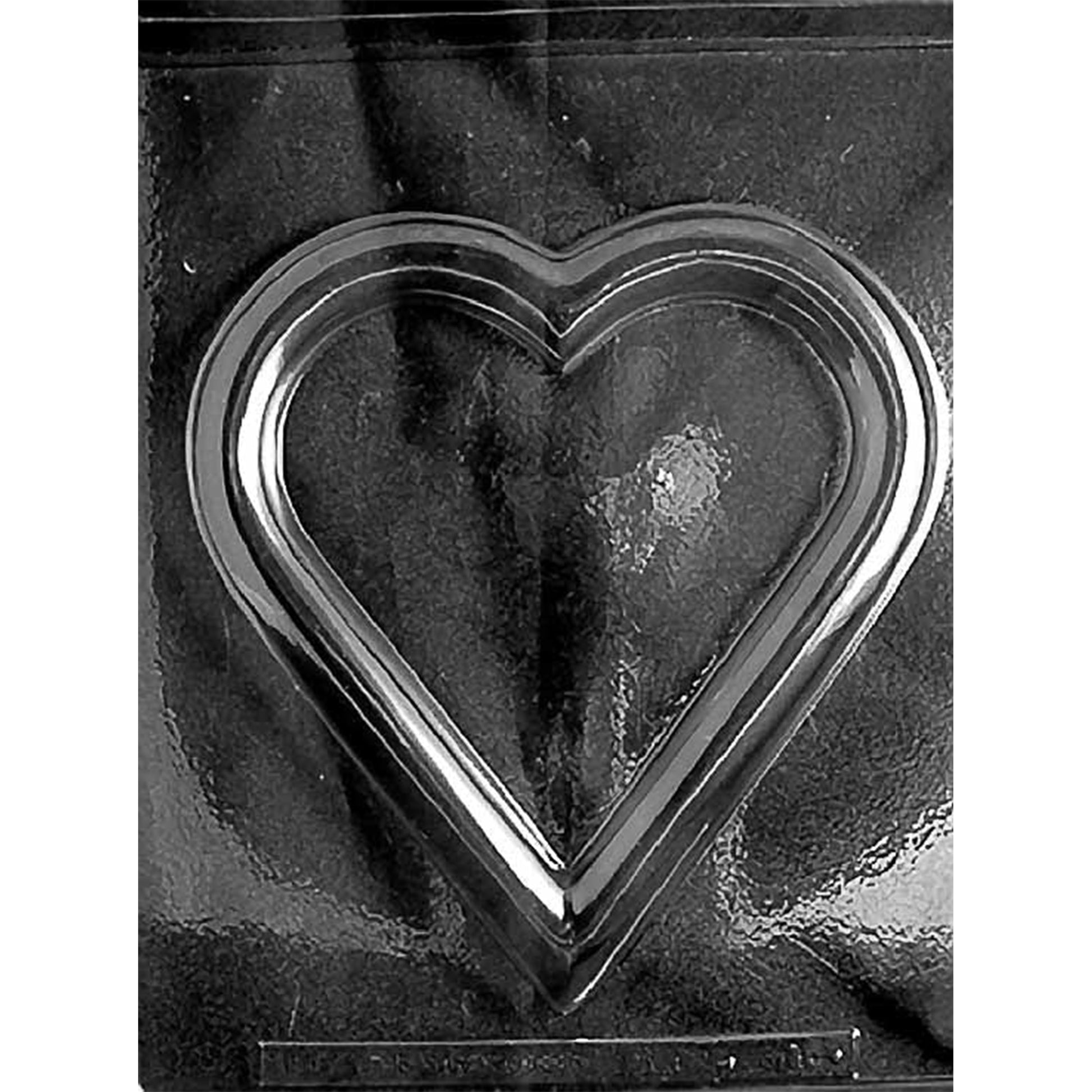 Clear plastic chocolate mold with one large heart-shaped ring cavity, showing a smooth open-center heart outline with a wide band.