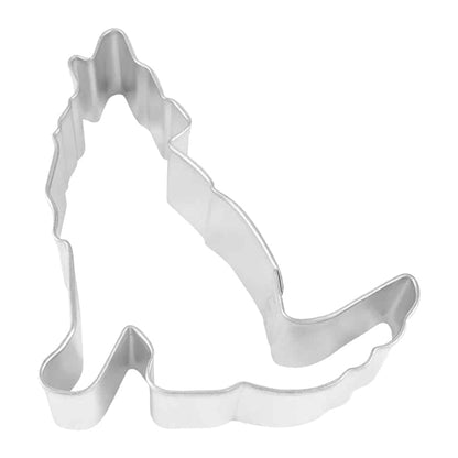 Howling Coyote Cookie Cutter made of metal, featuring a detailed shape with a raised head and bushy tail.