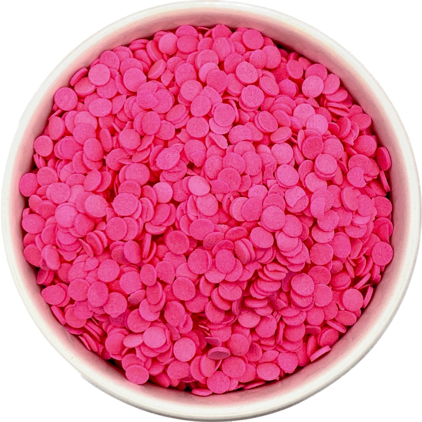 Pink Quins Sprinkles in a White Bowl