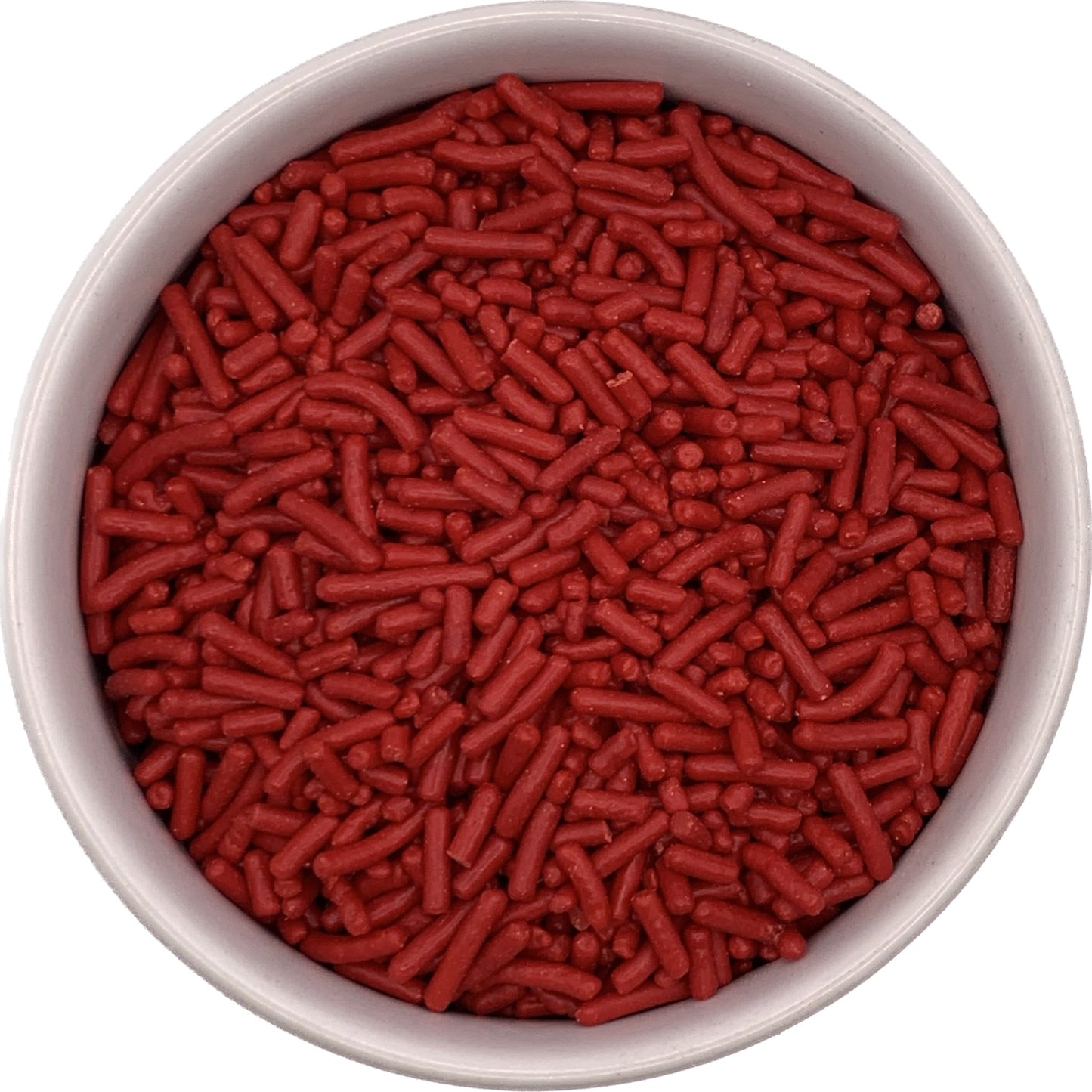 Red Jimmies Sprinkles in a White Bowl