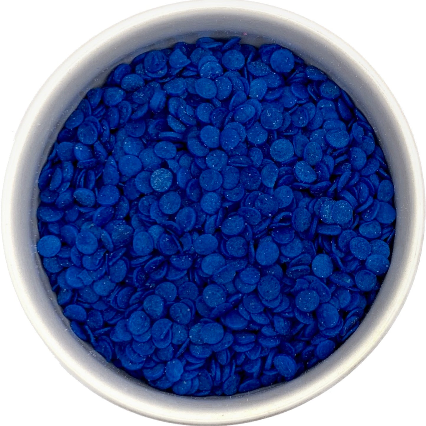 Blue Quins Sprinkles in a White Bowl