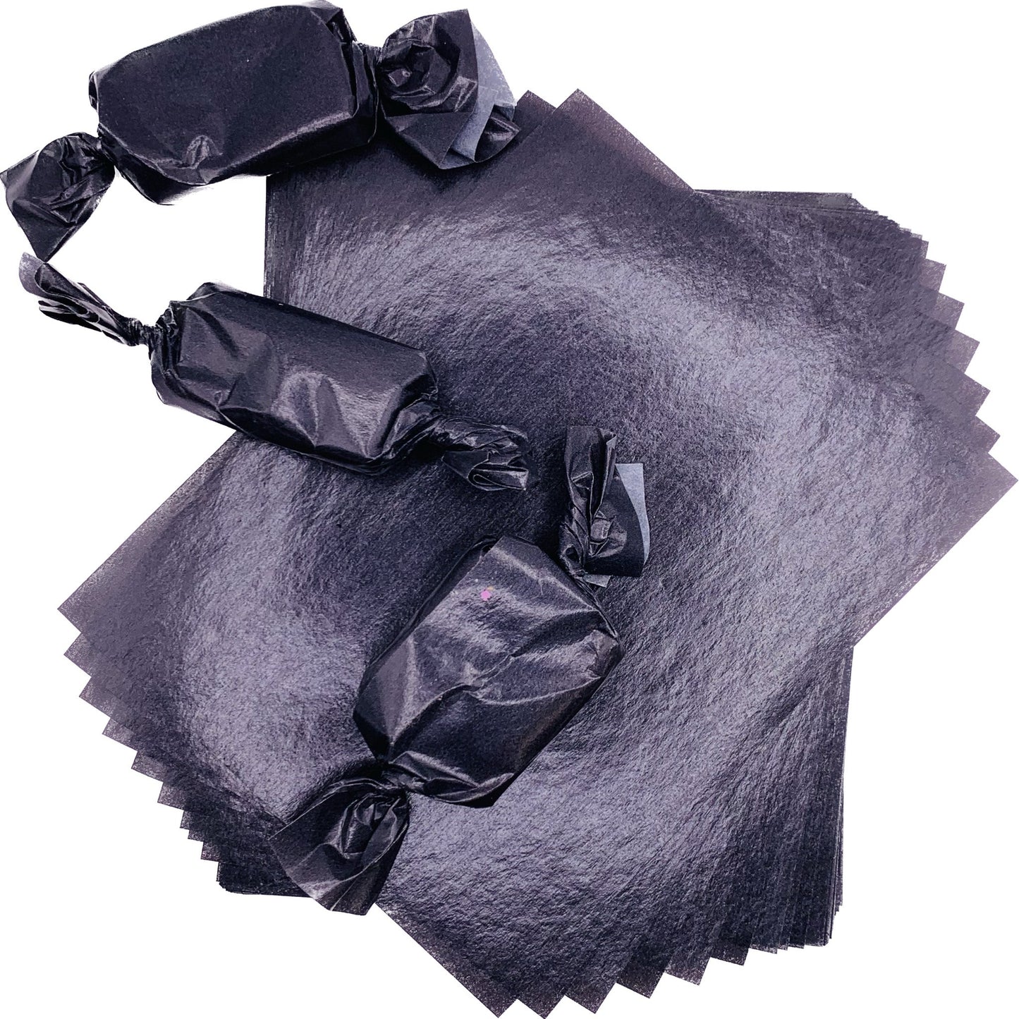Black Caramel Candy Wrappers with Three pieces of wrapped Candy