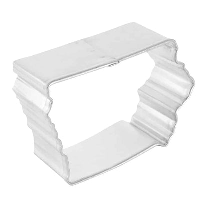 Angled view of the Iowa State Cookie Cutter, highlighting its depth and crimped edges.