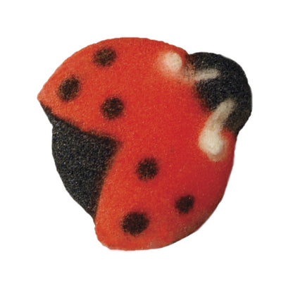Single edible sugar ladybug decoration with red wings, black dots, and white accent.