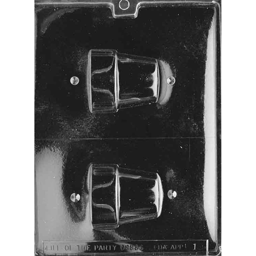 Two-part large 3D flower pot chocolate mold with matching halves for making one assembled pot measuring 2 1/2 inches wide by 2 3/4 inches tall