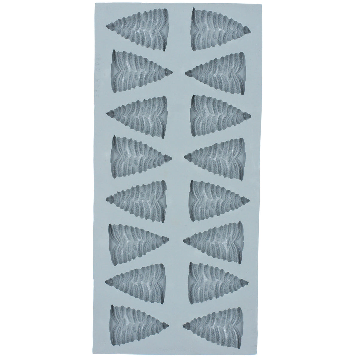 Full sheet of large Christmas tree molds with 16 cavities arranged in a vertical grid, ideal for seasonal confections