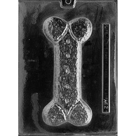 Clear plastic Large Dog Bone Chocolate Mold with one 8-inch bone-shaped cavity and a lightly textured surface