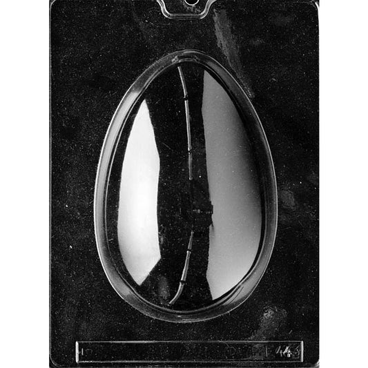 Clear plastic Large Egg Chocolate Mold with one smooth, deep half-egg cavity measuring approximately 7 inches long