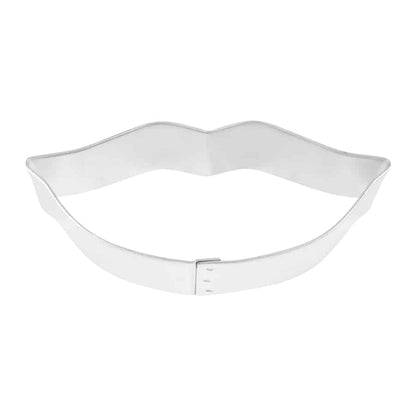 Metal lips-shaped cookie cutter with a smooth, curved design, displayed against a white background.