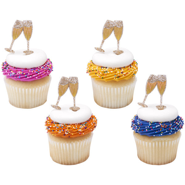 Glasses Toasting Cupcake Topper - 12 Pack