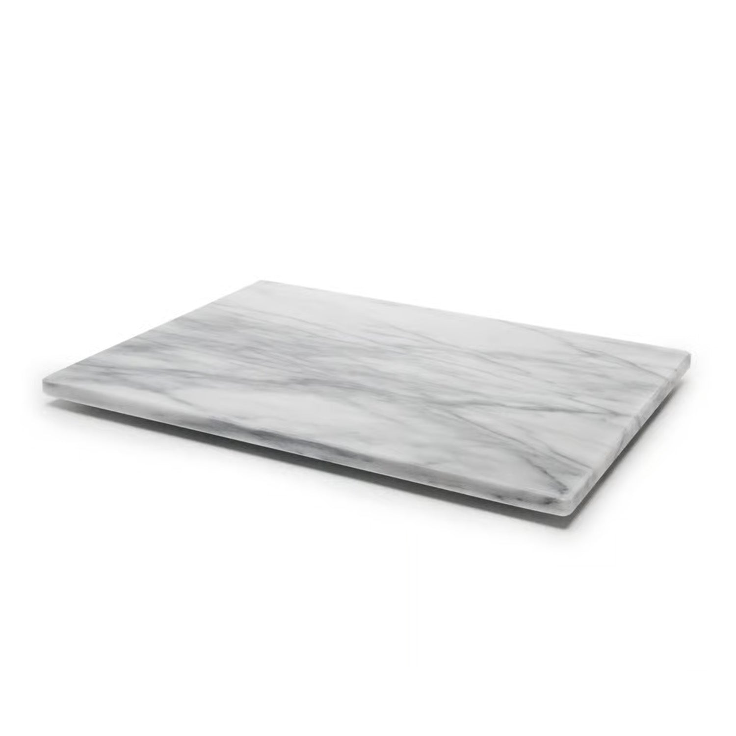White marble pastry board with natural gray veining, 12 x 16 inches, perfect for rolling dough and baking tasks.