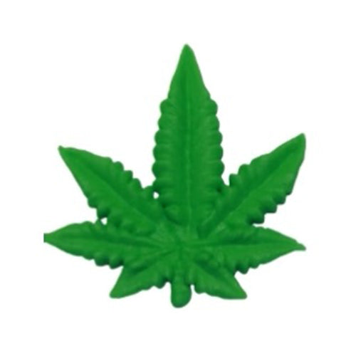 Green marijuana leaf-shaped royal icing decoration, about 1.5 inches wide