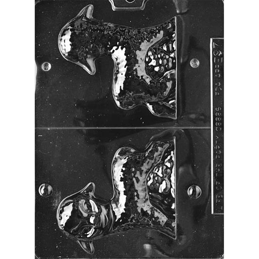 Clear plastic large lamb 3D chocolate mold with two matching lamb half cavities, featuring raised wool texture, ears, and facial details for forming a hollow lamb.
