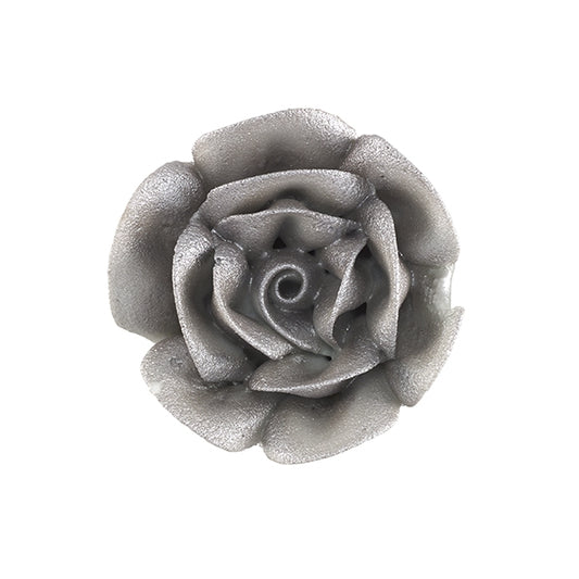 Metallic silver royal icing rose, 1 3/4 inch, edible flower decoration for elegant cakes and cupcakes