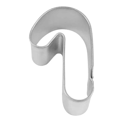 Metal mini candy cane-shaped cookie cutter with smooth edges for precision holiday baking.