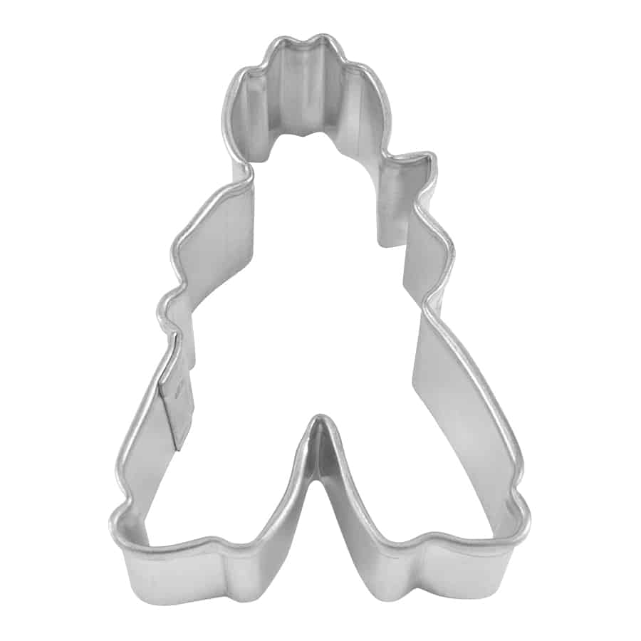 A mini cowboy-shaped cookie cutter with a detailed hat and boots, perfect for Western-themed baking.