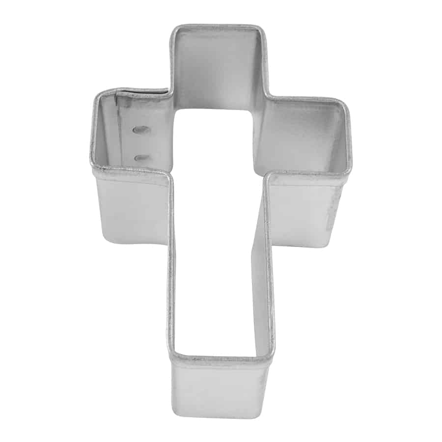 Mini Cross Cookie Cutter made of metal, featuring a simple and symmetrical cross shape, measuring 1.75 inches tall.