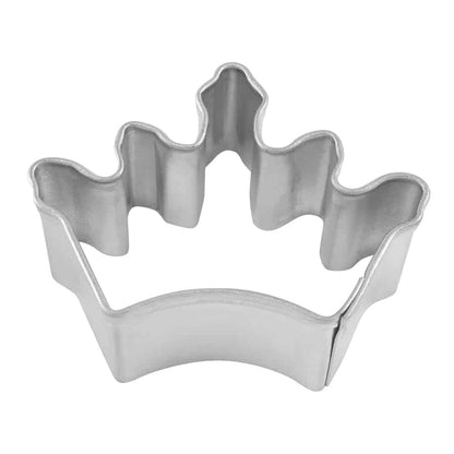 Mini Crown Cookie Cutter made of metal, measuring 1.75 inches wide, shaped like a classic crown with five decorative points.